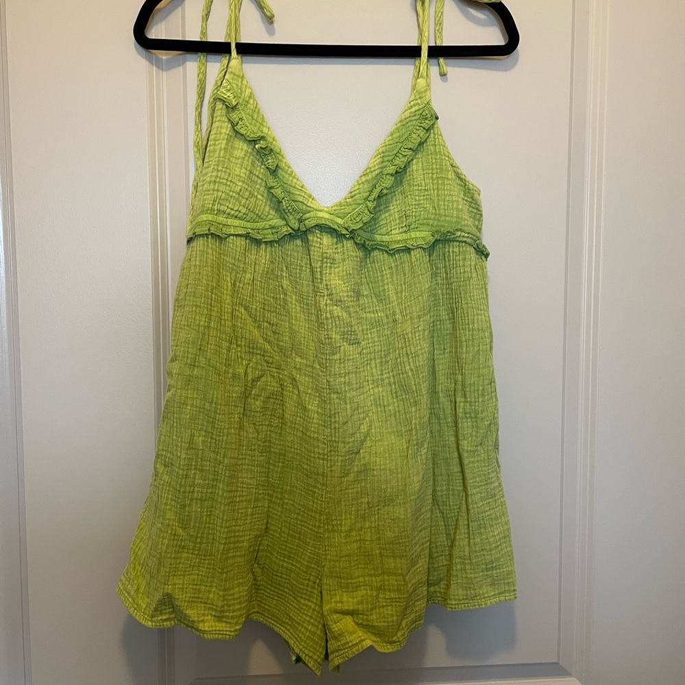 Grey Bandit Blue Blush Lime Ruffled Cami Romper